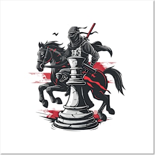 Vintage Chess Ninja On Knight Ninja Board Game Strategy Gaming Chess Fan Theme Posters and Art